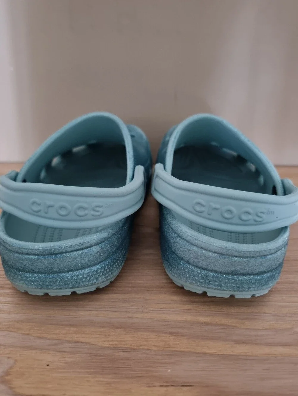 Crocs Kids J5 Classic Glitter Clogs Light Blue Slip-On Clog Shoes